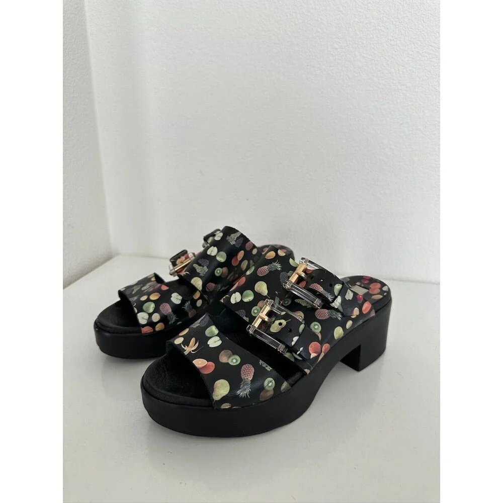 Miista London Fruit Buckle Platform Black Sandals Block Heel Women EU 36 US 5.5